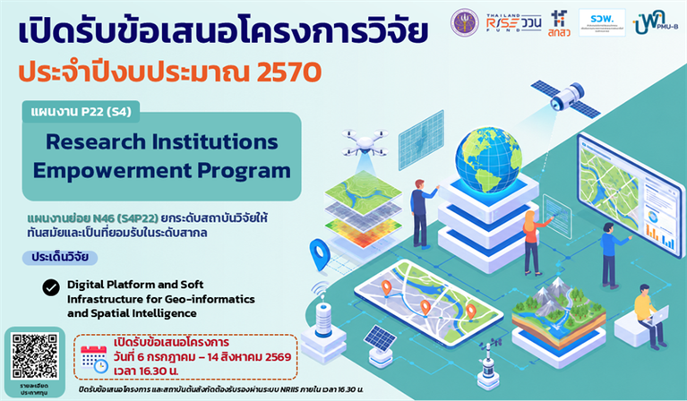 เปิดรับข้อเสนอโครงการวิจัย ประจำปีงบประมาณ 2570 แผนงาน P22 (S4) Research Institutions Empowerment Program