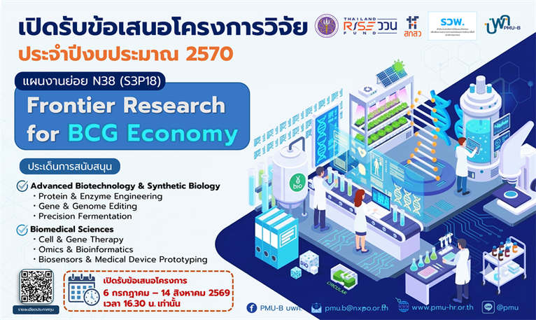 เปิดรับข้อเสนอโครงการวิจัย ประจำปีงบประมาณ 2570 แผนงานย่อย N38 (S3P18) Frontier Research for BCG Economy